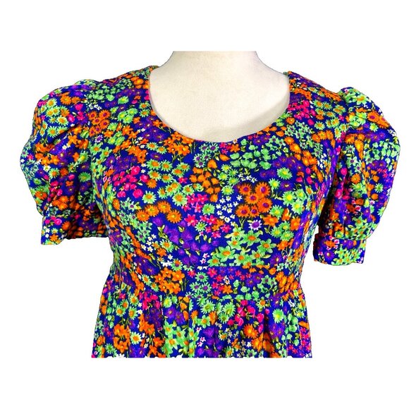 Handmade Dresses & Skirts - 1960s / 1970s Handmade OOAK Neon Floral Psychedelic Day Glo Maxi Dress EUC